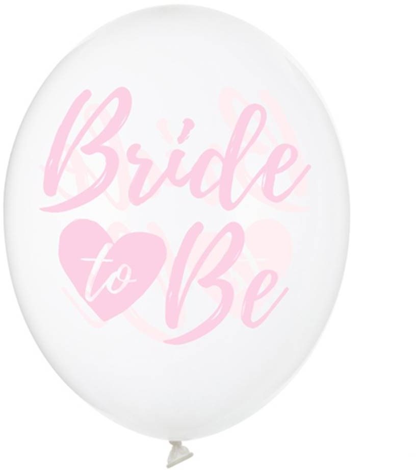 Nafukovacie balóny, 30 cm, Bride To be, priesvitné s ružovým nápisom, 6 ks