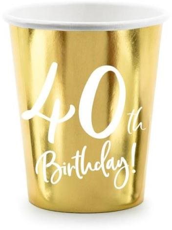 Papierové tégliky 40 rokov – narodeniny – happy birthday – zlaté – 220 ml, 6 ks
