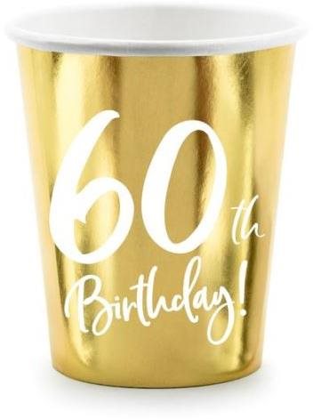 Papierové tégliky 60 rokov – Narodeniny – Happy Birthday – zlaté – 220 ml, 6 ks