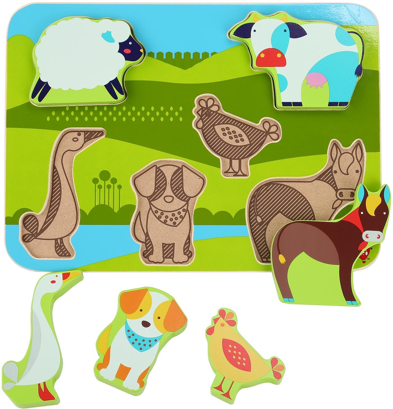Lucy & Leo 226 Zvieratká na farme – drevené vkladacie puzzle 7 dielov