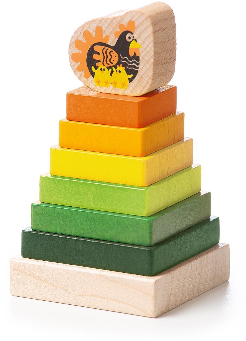 CUBIKA 15276 Farebná pyramída so sliepočkou – drevená skladačka 8 dielov