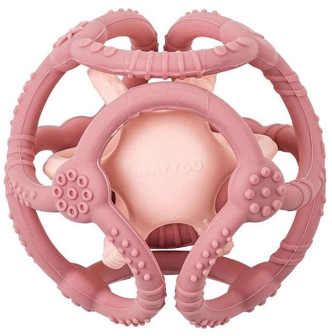 Nattou hryzadlo silikónové, lopta 2 v 1, bez BPA, 10 cm, ružová