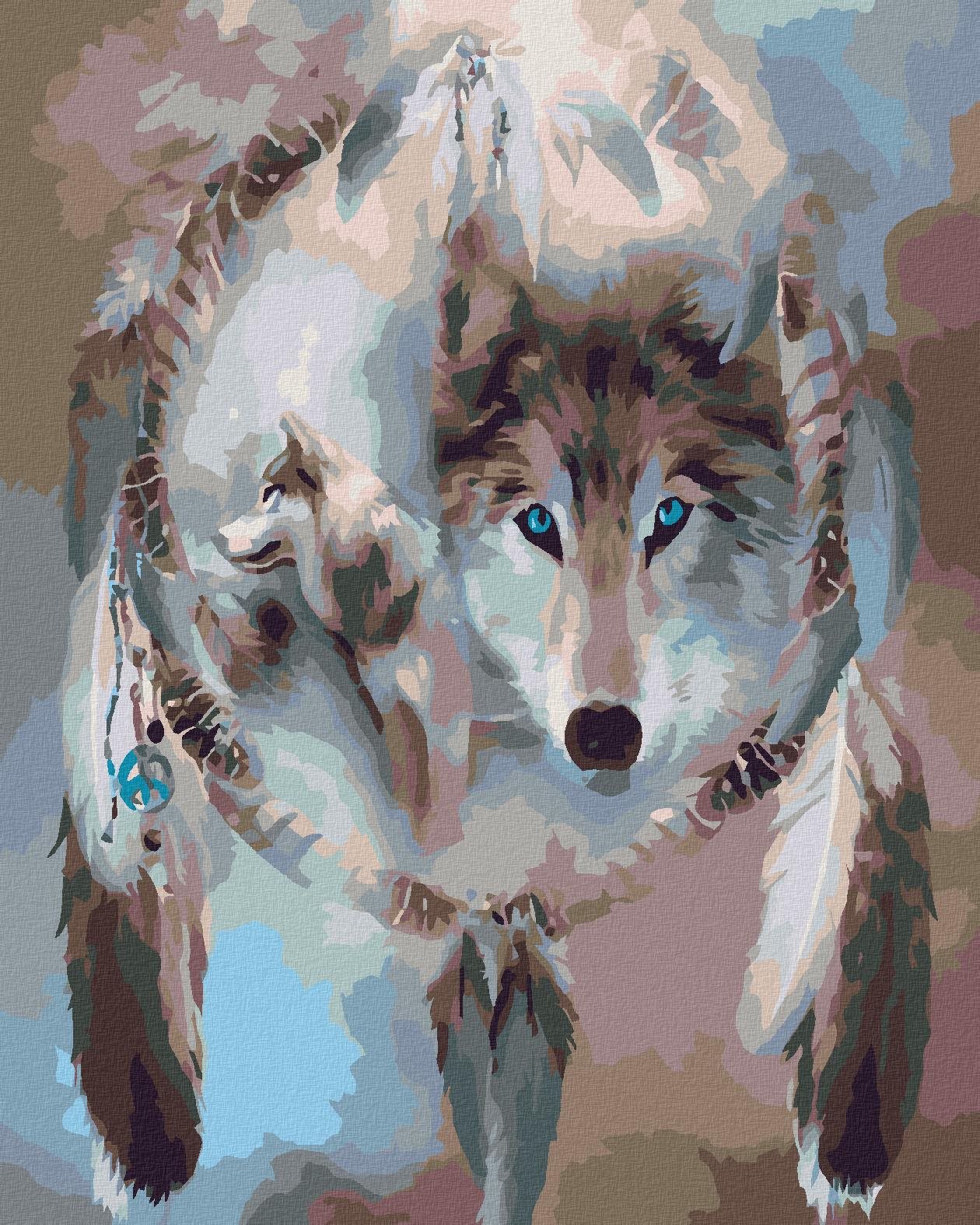 Maľovanie podľa čísel – Vlčí talizman, 80 × 100 cm, napnuté plátno na rám