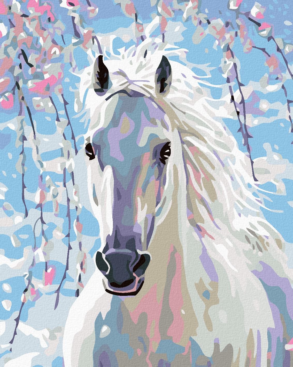 Maľovanie podľa čísel – Biely kôň, 80 × 100 cm, bez rámu a bez vypnutia plátna