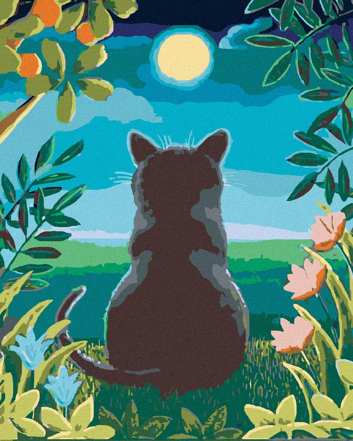 Maľovanie podľa čísel - Mačka a mesiac, 40 x 50 cm, bez rámu a napnutého plátna