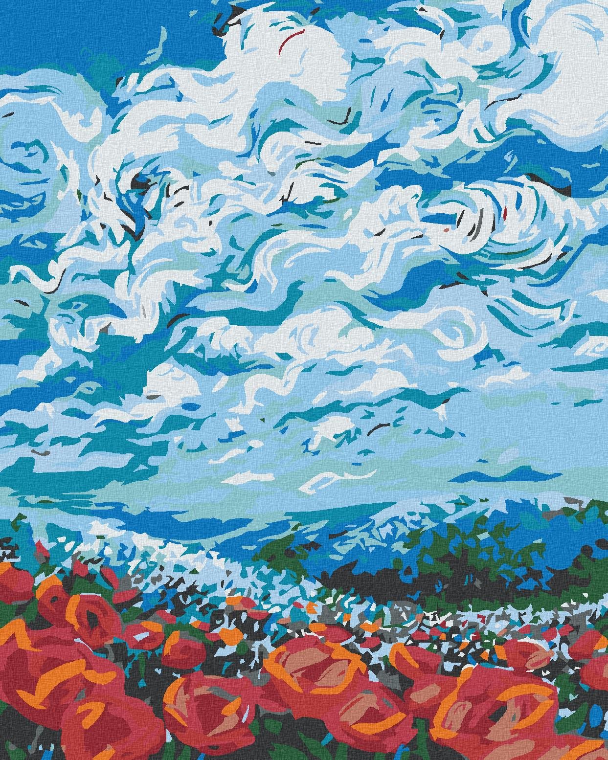 Maľovanie podľa čísel - Pole červených kvetov, 40 x 50 cm, bez rámu a napnutého plátna