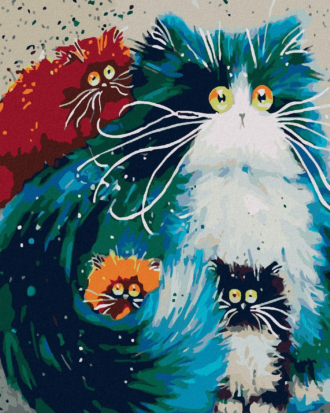 Maľovanie podľa čísel – Okatá mačka s mačiatkami, 80 × 100 cm, bez rámu a bez napnutia plátna