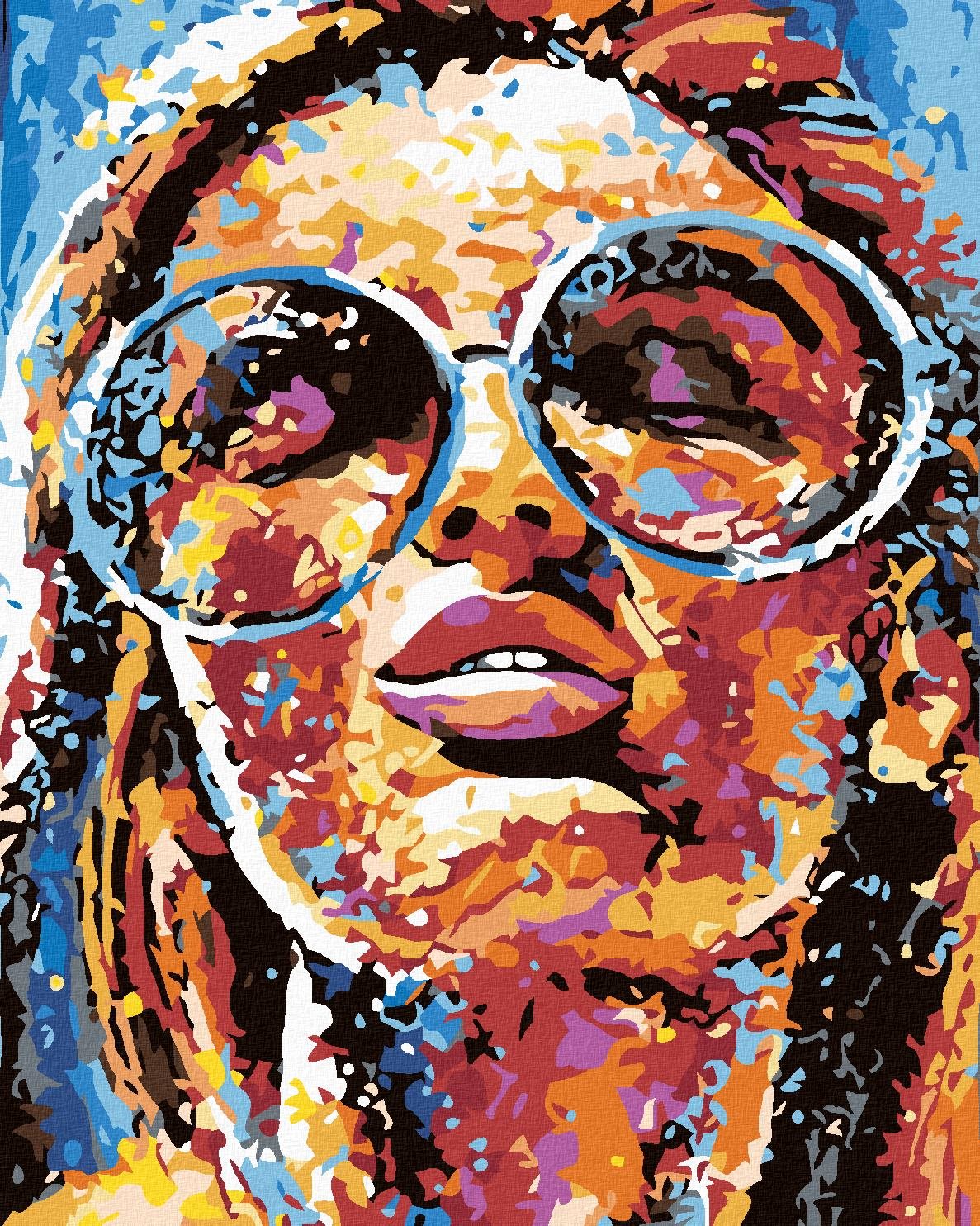 Maľovanie podľa čísel – Žena vo farbách a okrúhle okuliare, 80 × 100 cm, napnuté plátno na rám