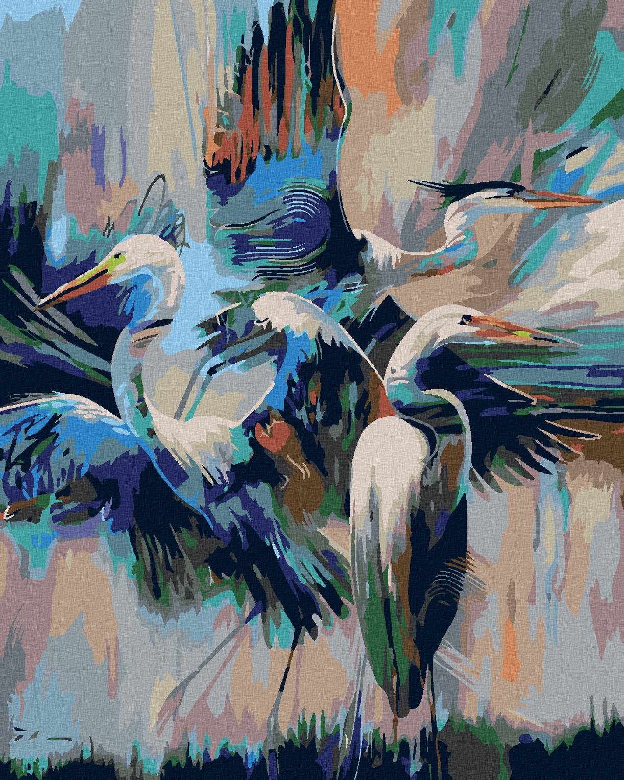 Maľovanie podľa čísel – Volavky, 80 × 100 cm, napnuté plátno na rám