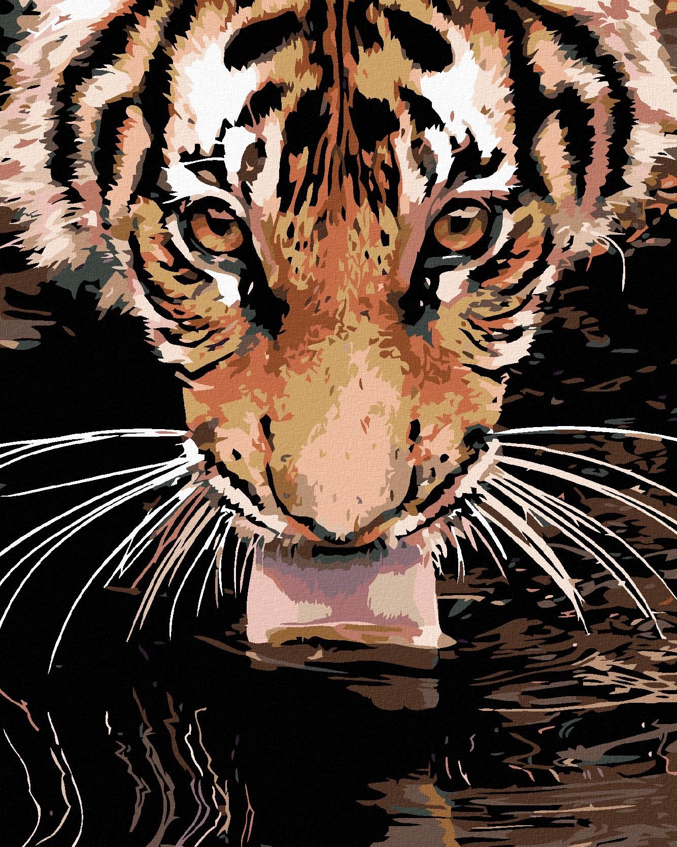 Maľovanie podľa čísel - Tiger pri vode, 80 x 100 cm, bez rámu a bez napnutého plátna