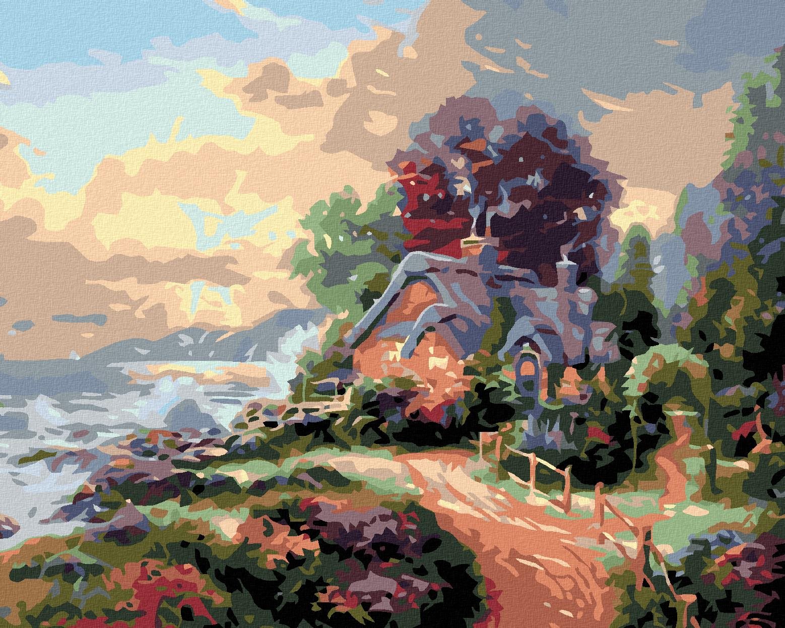 Maľovanie podľa čísel - Chalúpka v záhrade na pobreží, 100 x 80 cm, napnuté plátno na ráme