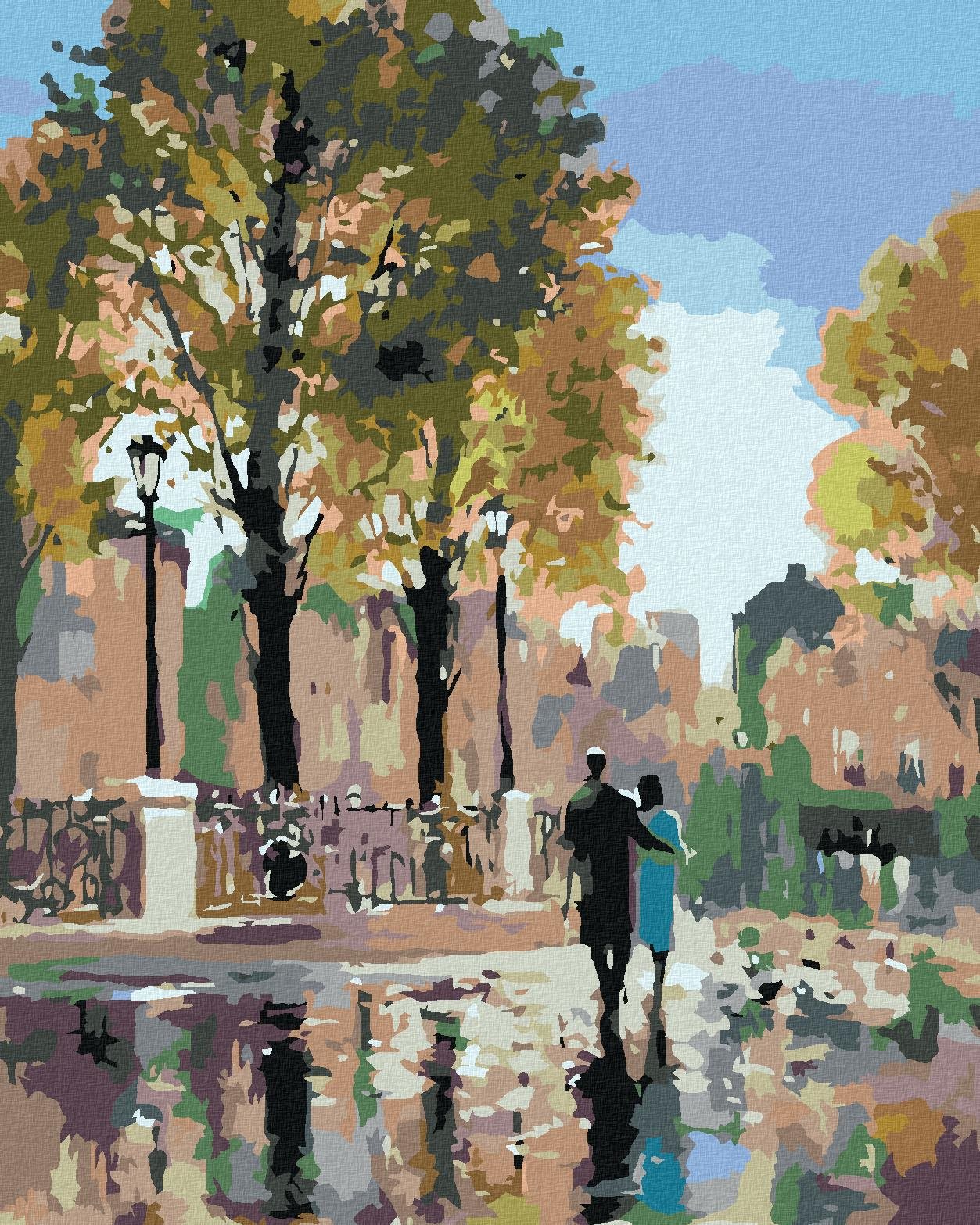 Maľovanie podľa čísel - Na prechádzke v parku, 80 x 100 cm, napnuté plátno na ráme