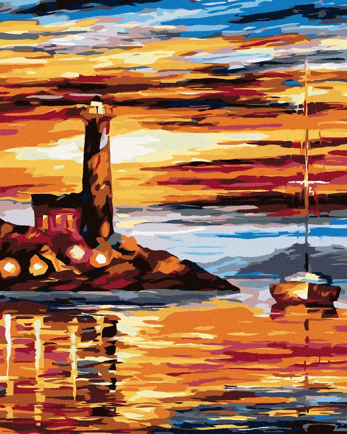 Maľovanie podľa čísel - Maják a plachetnica, 80 x 100 cm, napnuté plátno na ráme