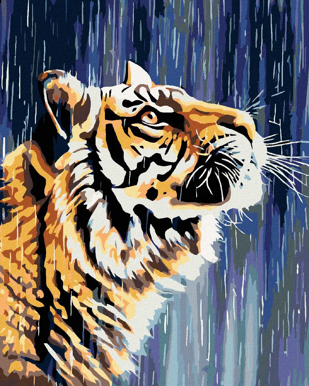 Maľovanie podľa čísel - Tiger pri vodopáde, 80 x 100 cm, bez rámu a bez napnutého plátna