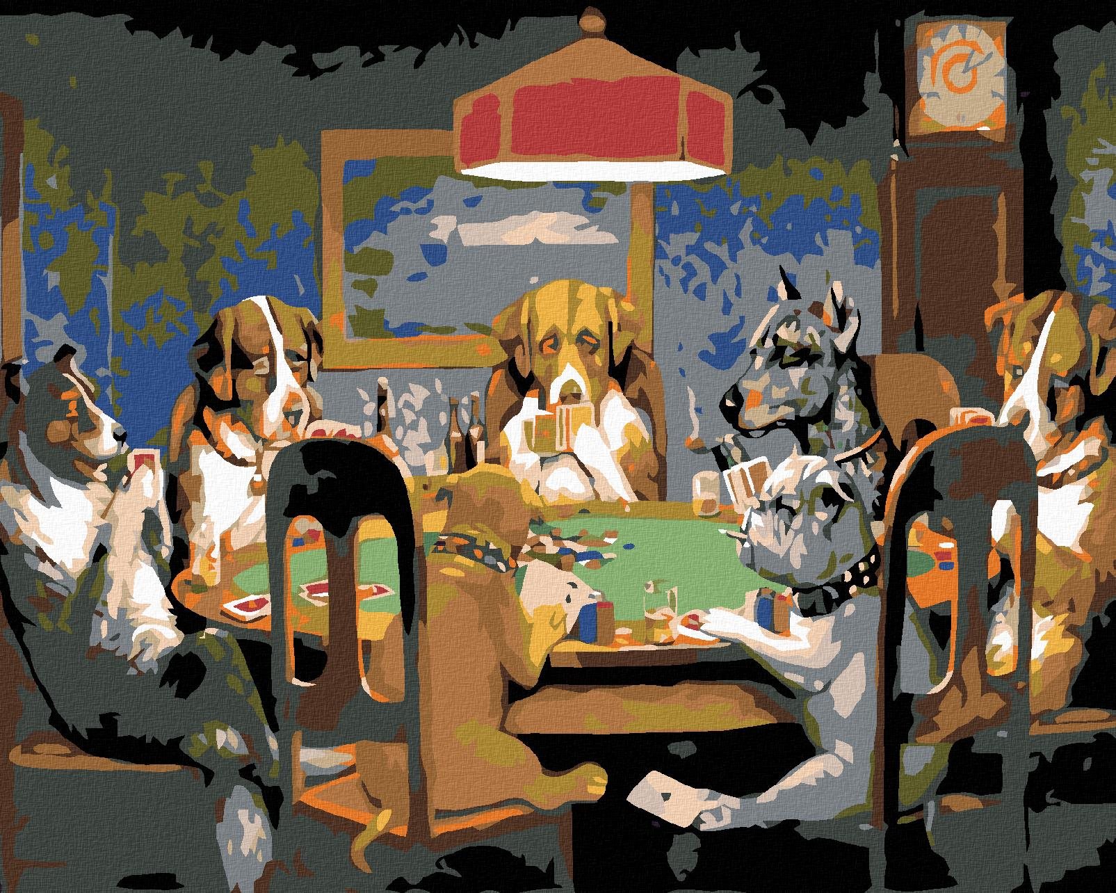 Maľovanie podľa čísel – Psí poker, 100 × 80 cm, bez rámu a bez napnutia plátna