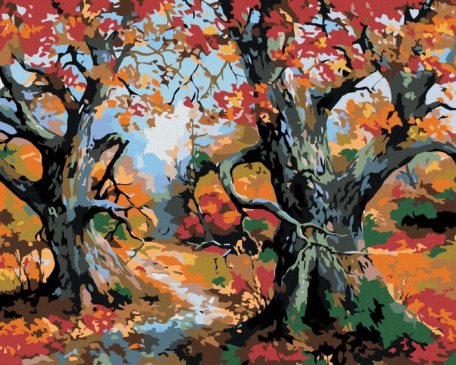 Maľovanie podľa čísel – Stromy a jesenná krajina, 50 × 40 cm, napnuté plátno na rám