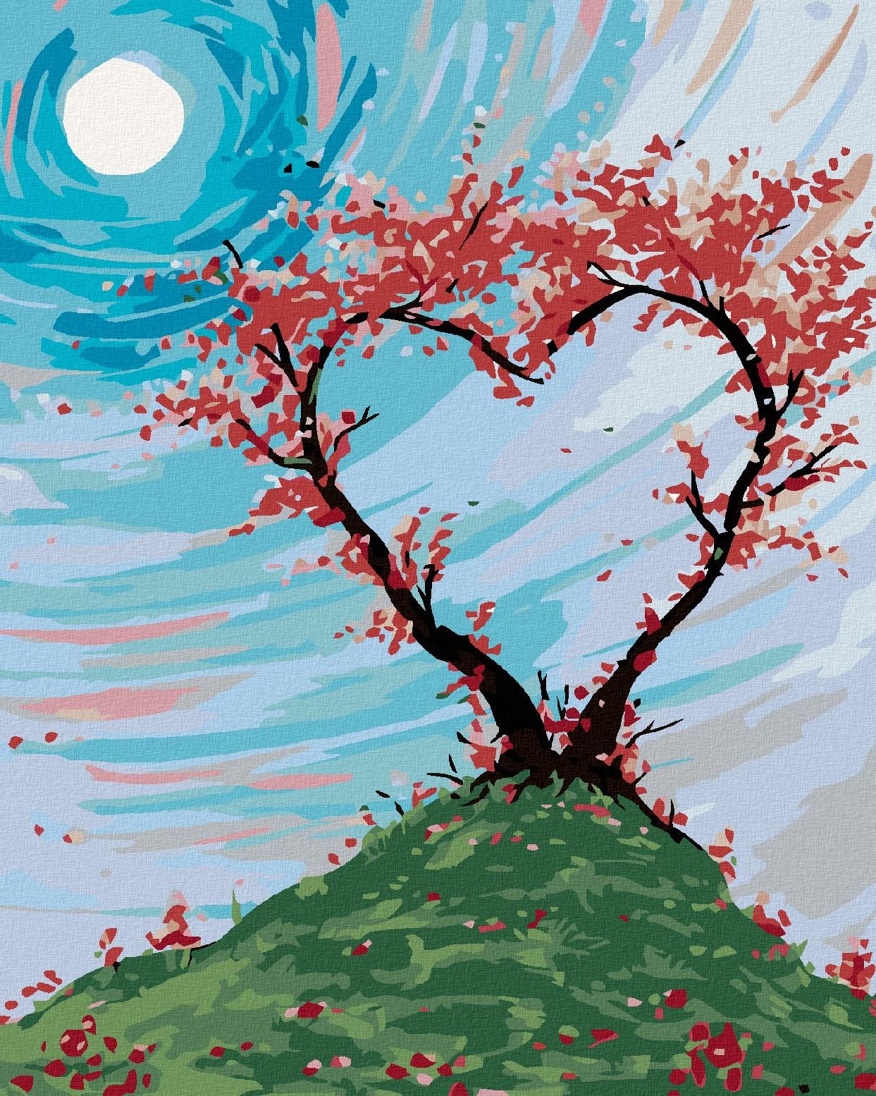 Maľovanie podľa čísel – Krík na kopci v tvare srdca, 40 × 50 cm, napnuté plátno na rám