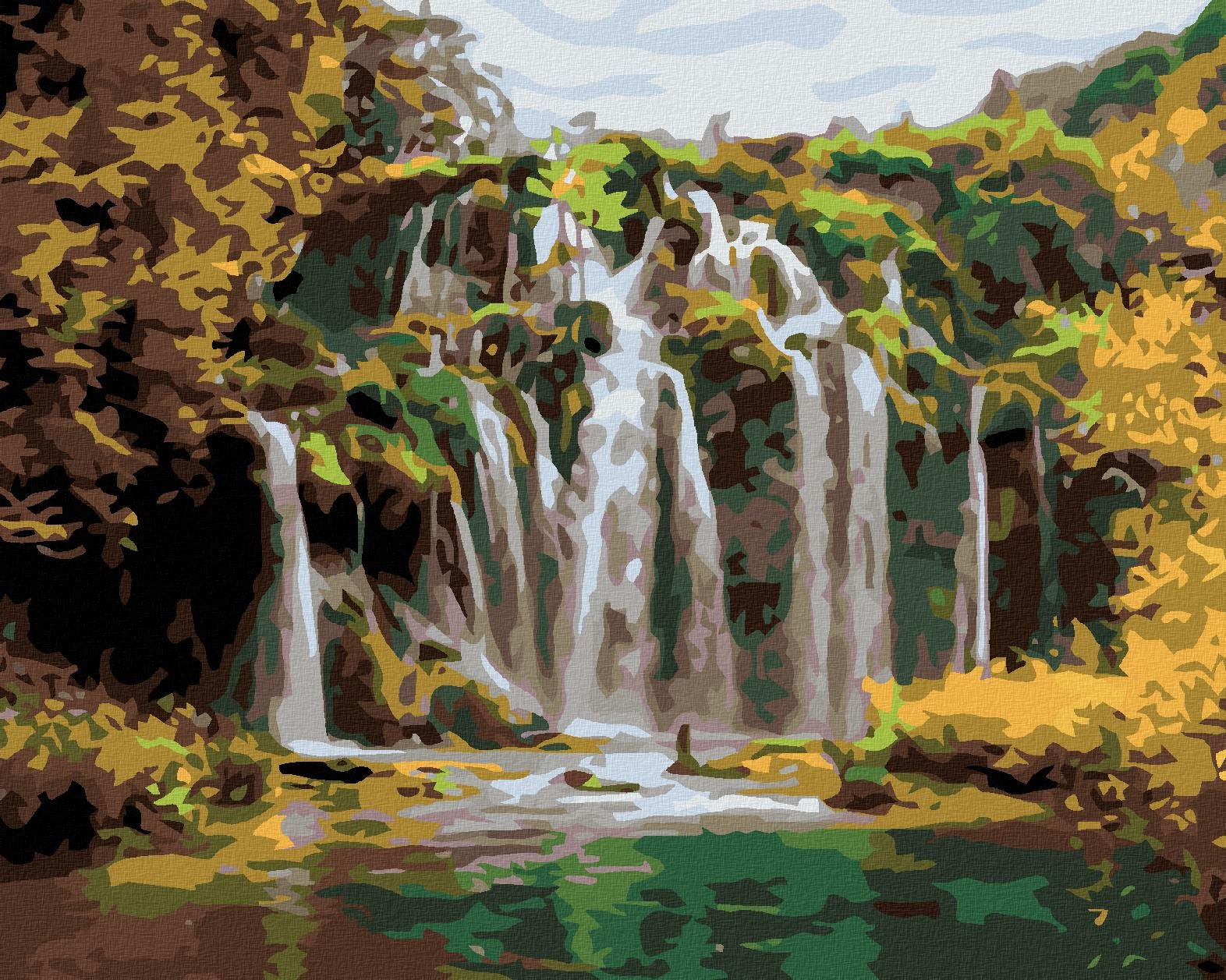 Maľovanie podľa čísel - Vodopád na jeseň, 100 x 80 cm, bez rámu a napnutého plátna