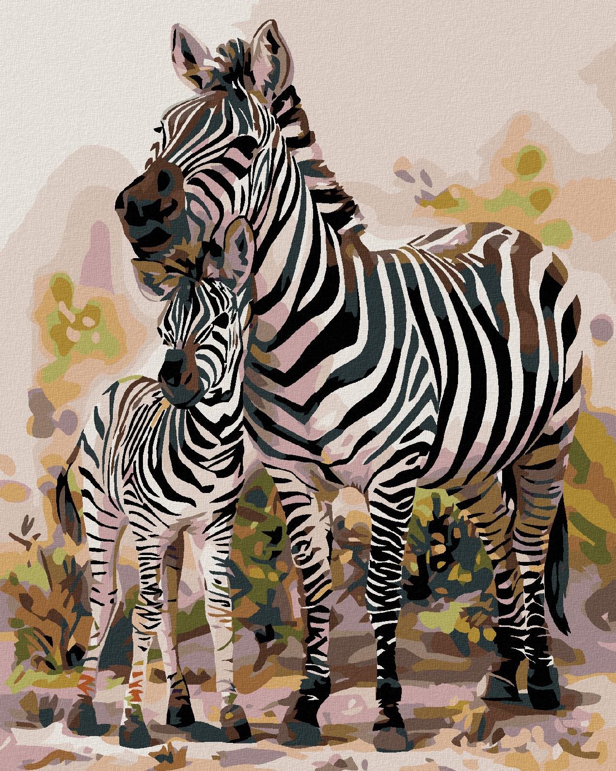 Maľovanie podľa čísel - Zebra s mláďaťom, 80 x 100 cm, napnuté plátno na ráme
