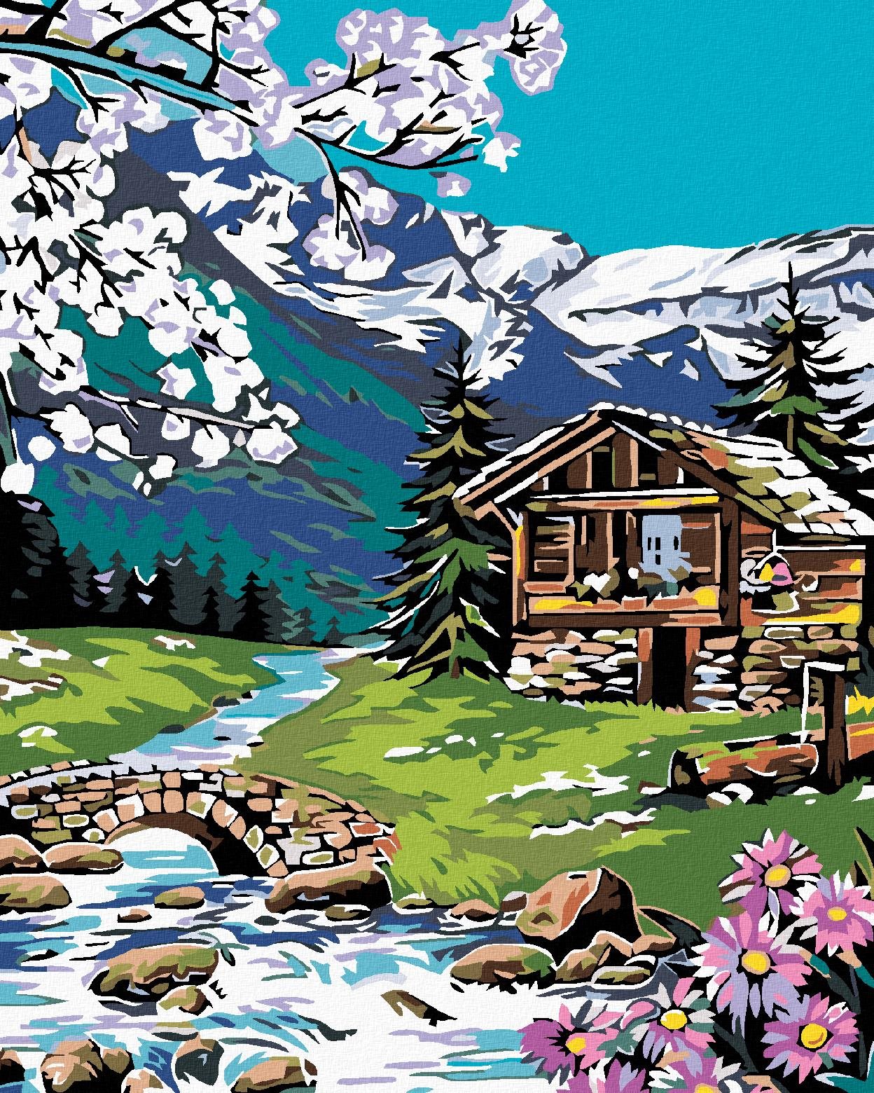 Maľovanie podľa čísel - Zrub v horách, 80 x 100 cm, bez rámu a napnutého plátna