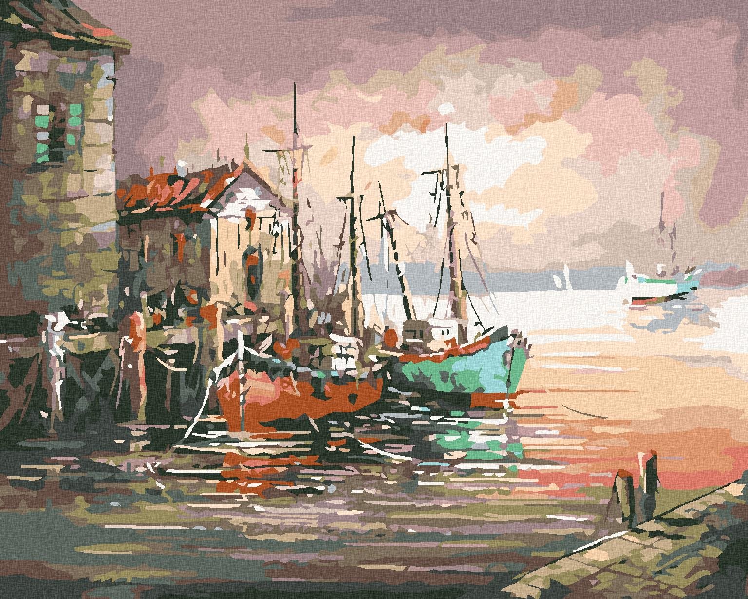 Maľovanie podľa čísel – Lode v starom prístavisku, 50 × 40 cm, bez rámu a bez napnutia plátna