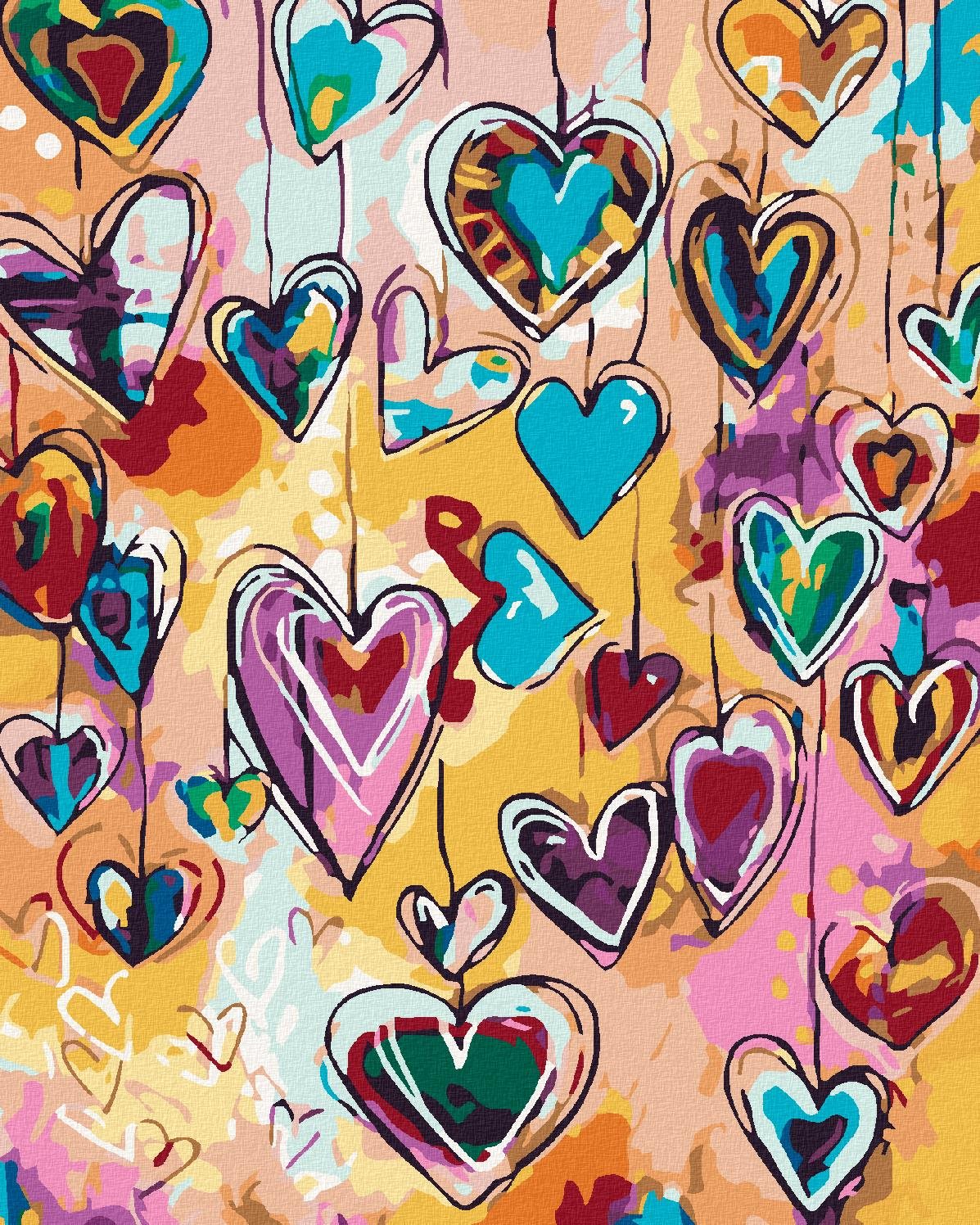 Maľovanie podľa čísel – Farebné srdiečka, 80 × 100 cm, bez rámu a napnutého plátna