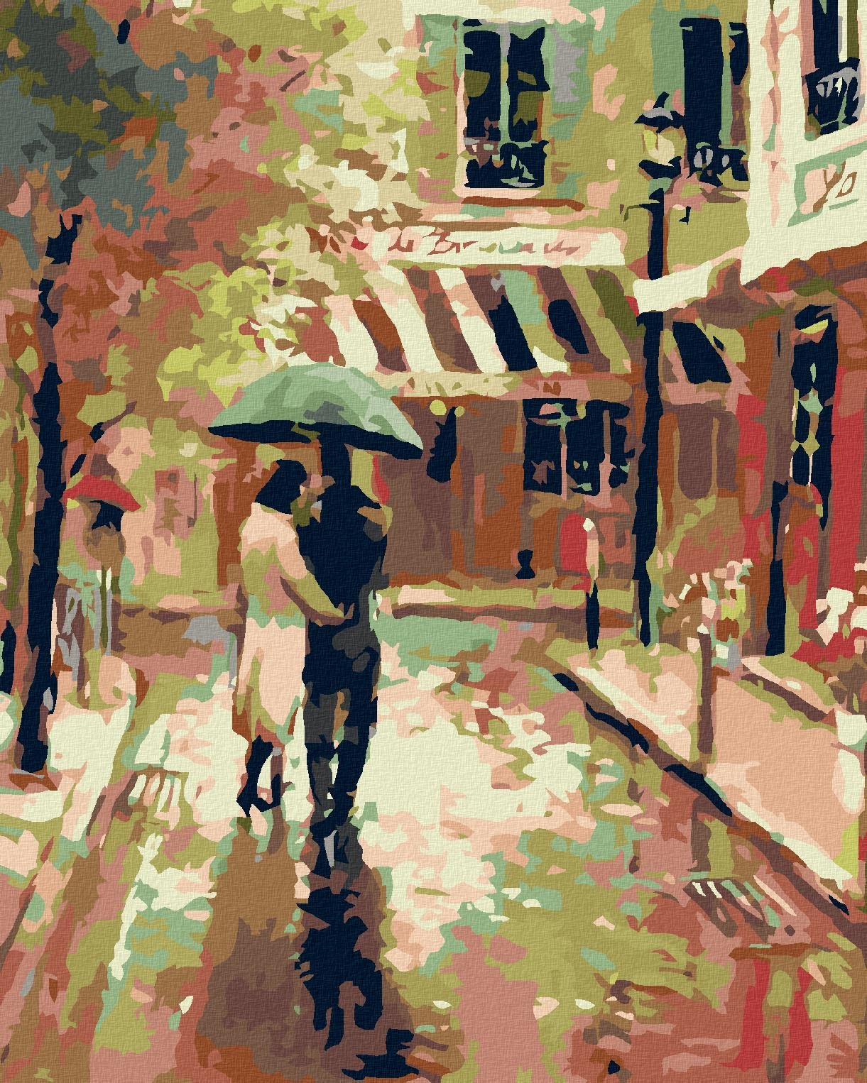 Maľovanie podľa čísel - Prechádzka v daždi, 80 x 100 cm, napnuté plátno na ráme