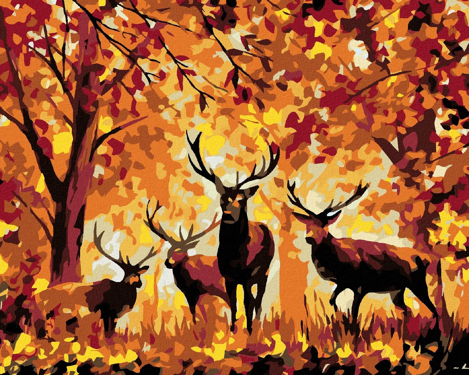 Maľovanie podľa čísel – Jelene a jesenný les, 50 × 40 cm, napnuté plátno na rám