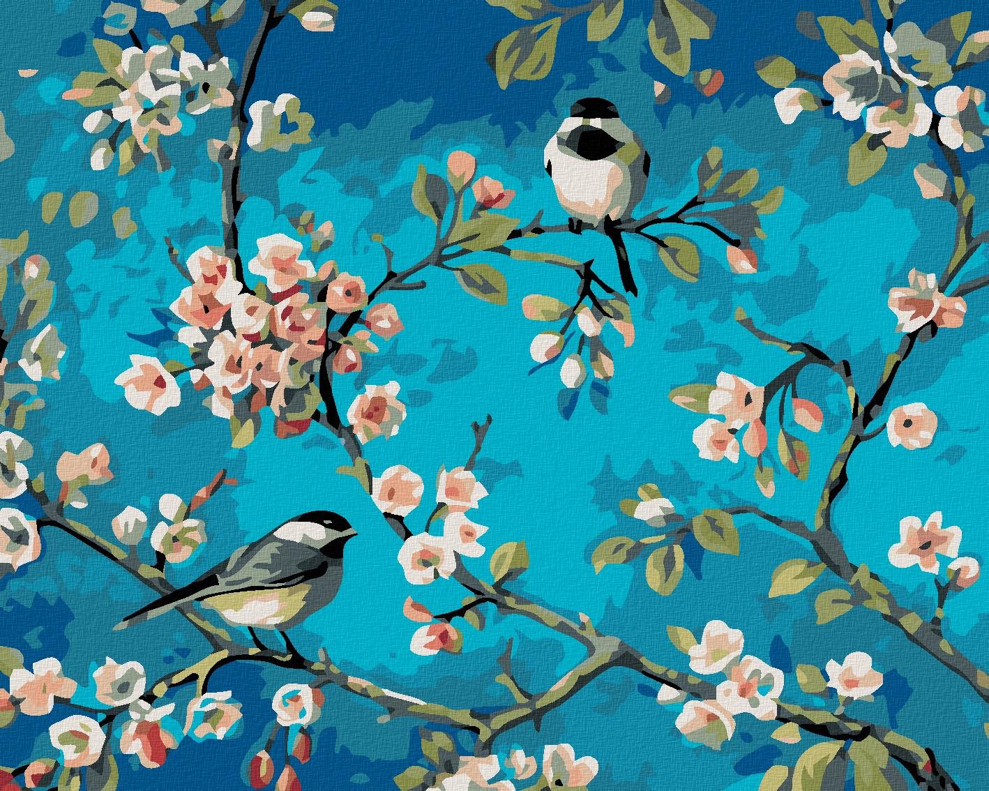 Maľovanie podľa čísel – Dva sediace vtáky, 50 × 40 cm, napnuté plátno na ráme