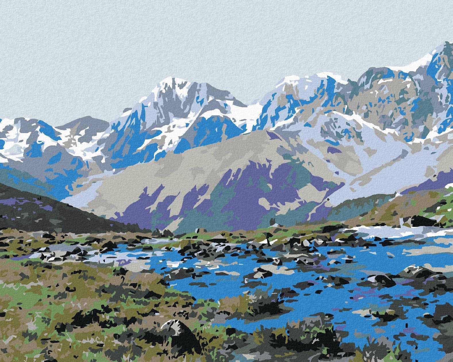 Maľovanie podľa čísel - Potok v horách, 100 x 80 cm, napnuté plátno na ráme