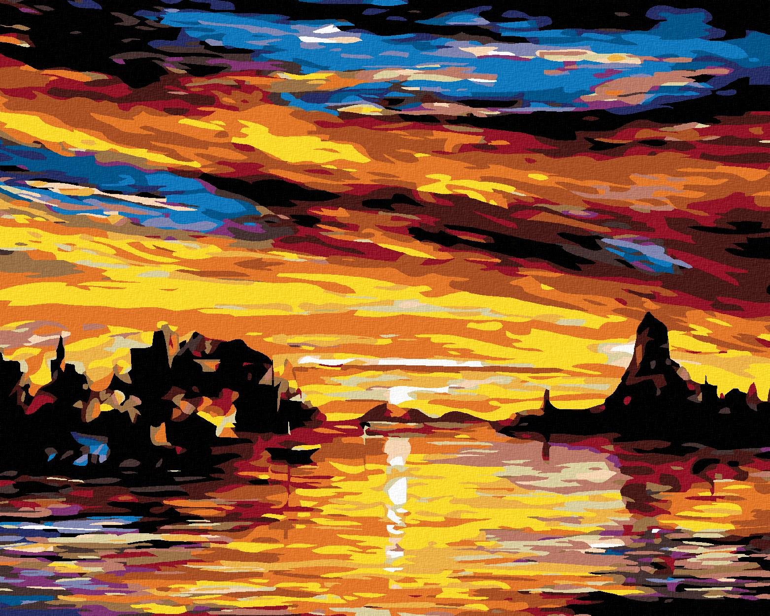 Maľovanie podľa čísel – Nádherná zátoka pri západe slnka, 50 × 40 cm, plátno napnuté ma ráme