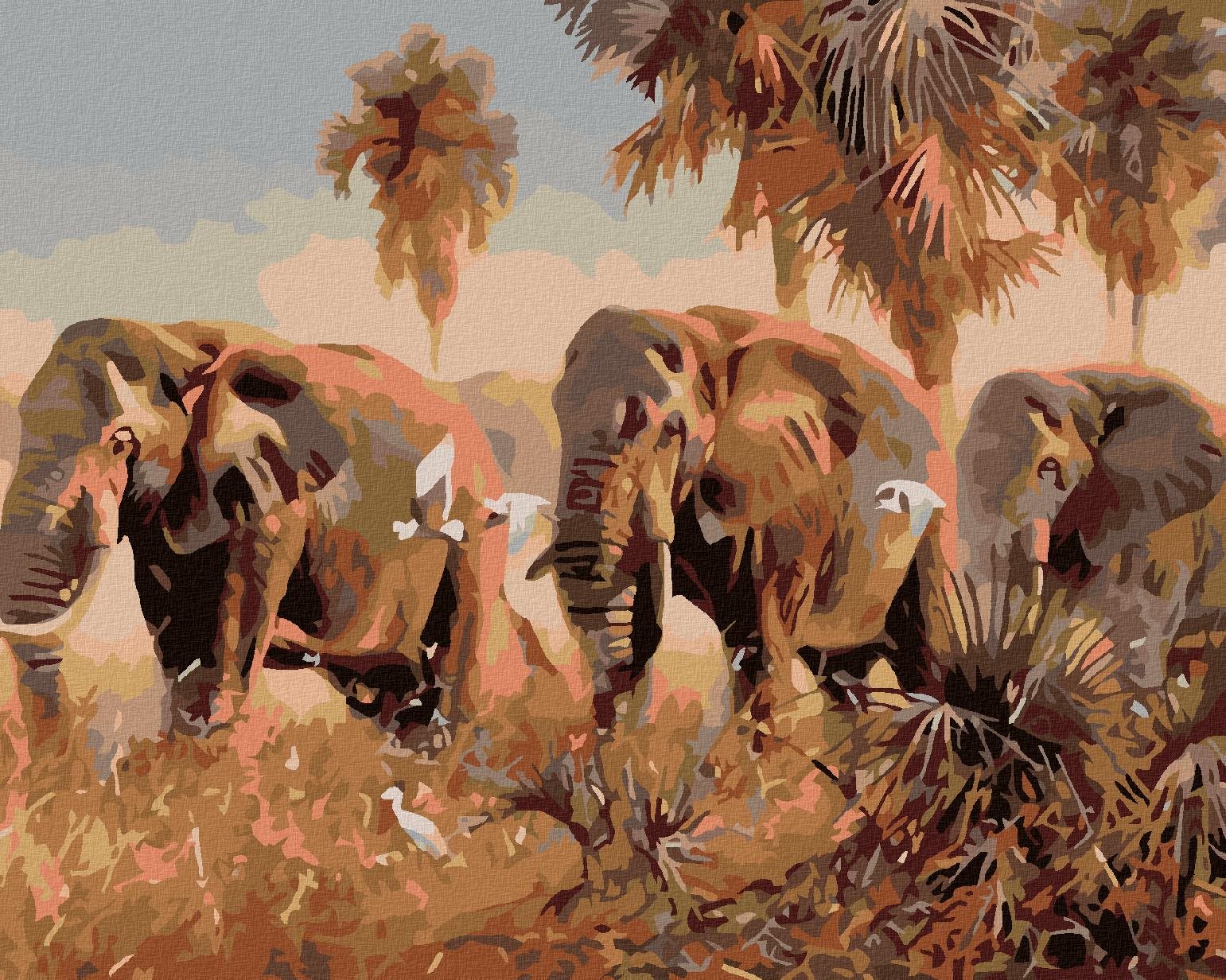 Maľovanie podľa čísel – Slony v savane, 100 × 80 cm, plátno napnuté na rám
