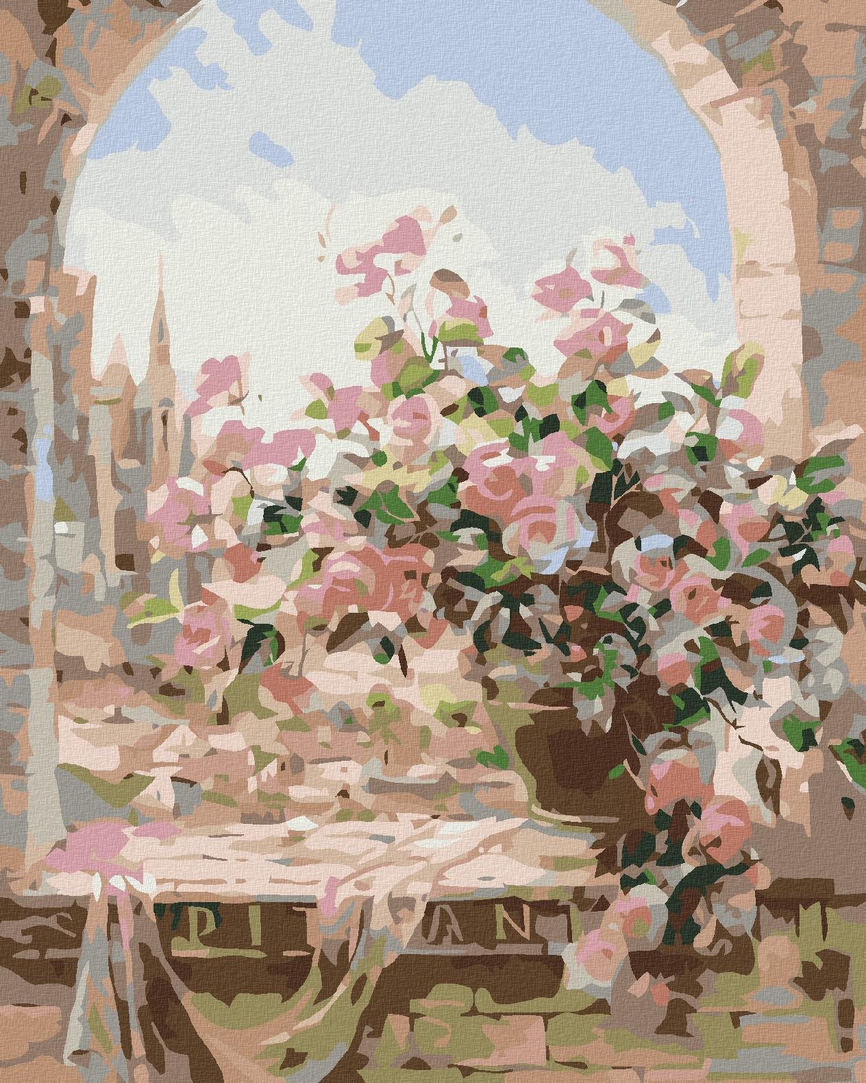 Maľovanie podľa čísel – Kvety v okne, 80 × 100 cm, plátno napnuté na rám