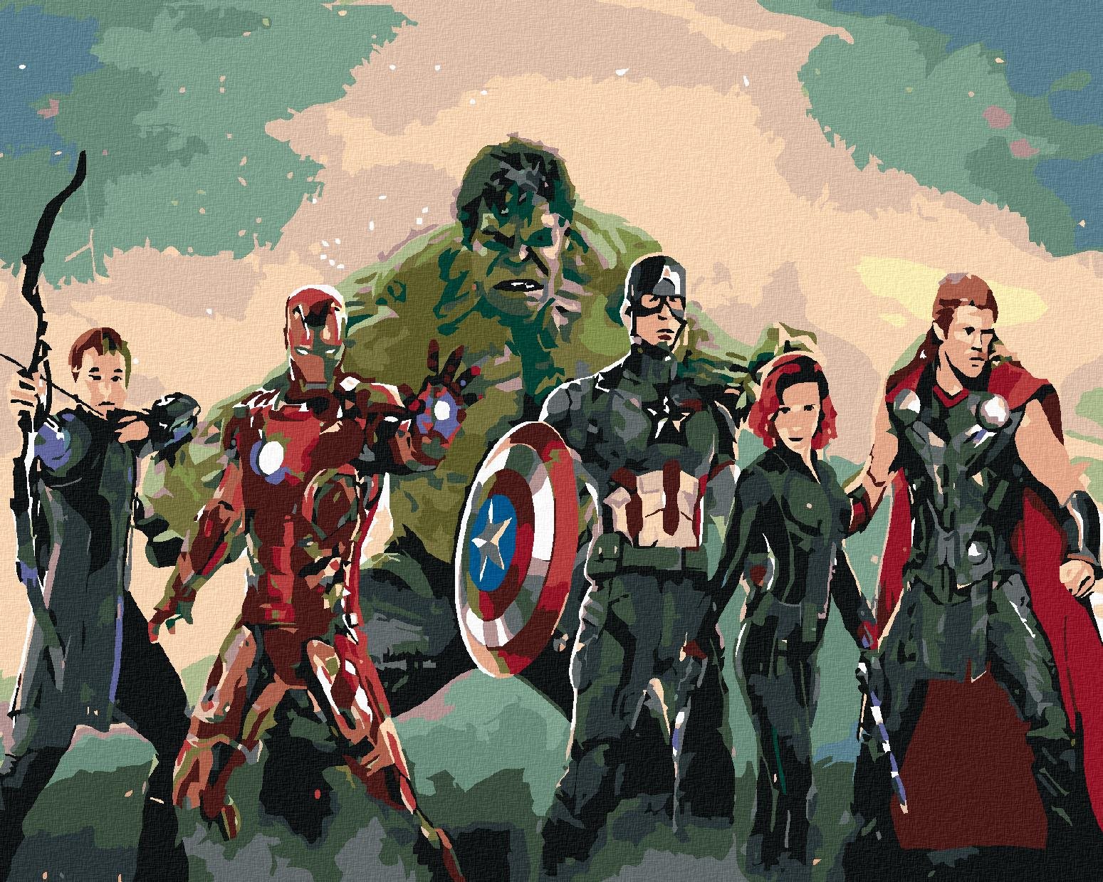 Maľovanie podľa čísel – Avengers Assemble, 100 × 80 cm, bez rámu a bez napnutého plátna