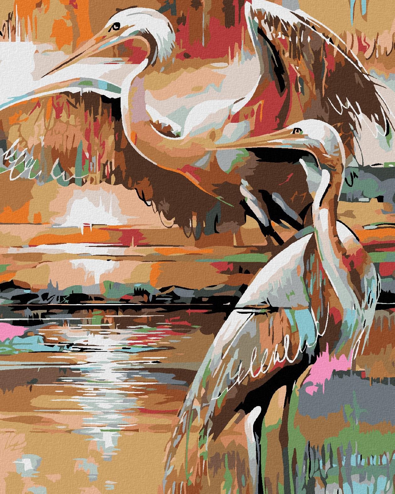 Maľovanie podľa čísel – Dve volavky, 40 × 50 cm, bez rámu a bez napnutého plátna