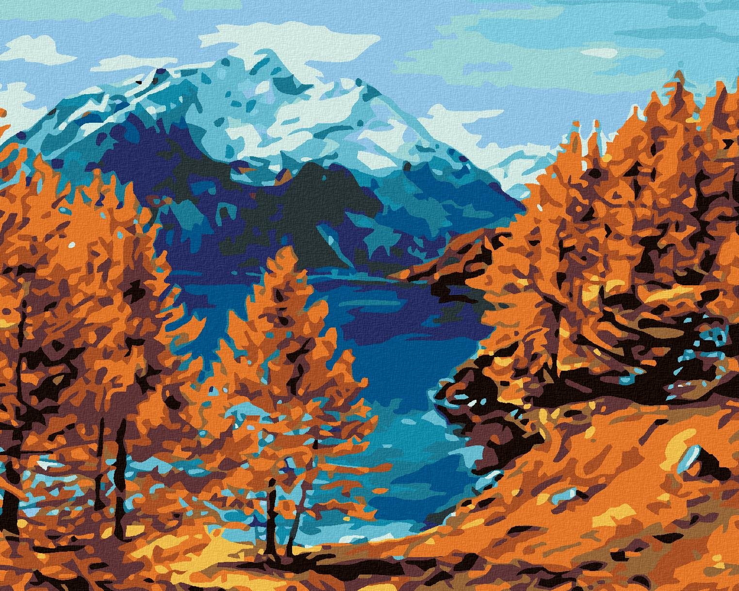 Maľovanie podľa čísel – Jazero pod horou, 50 × 40 cm, plátno napnuté na ráme
