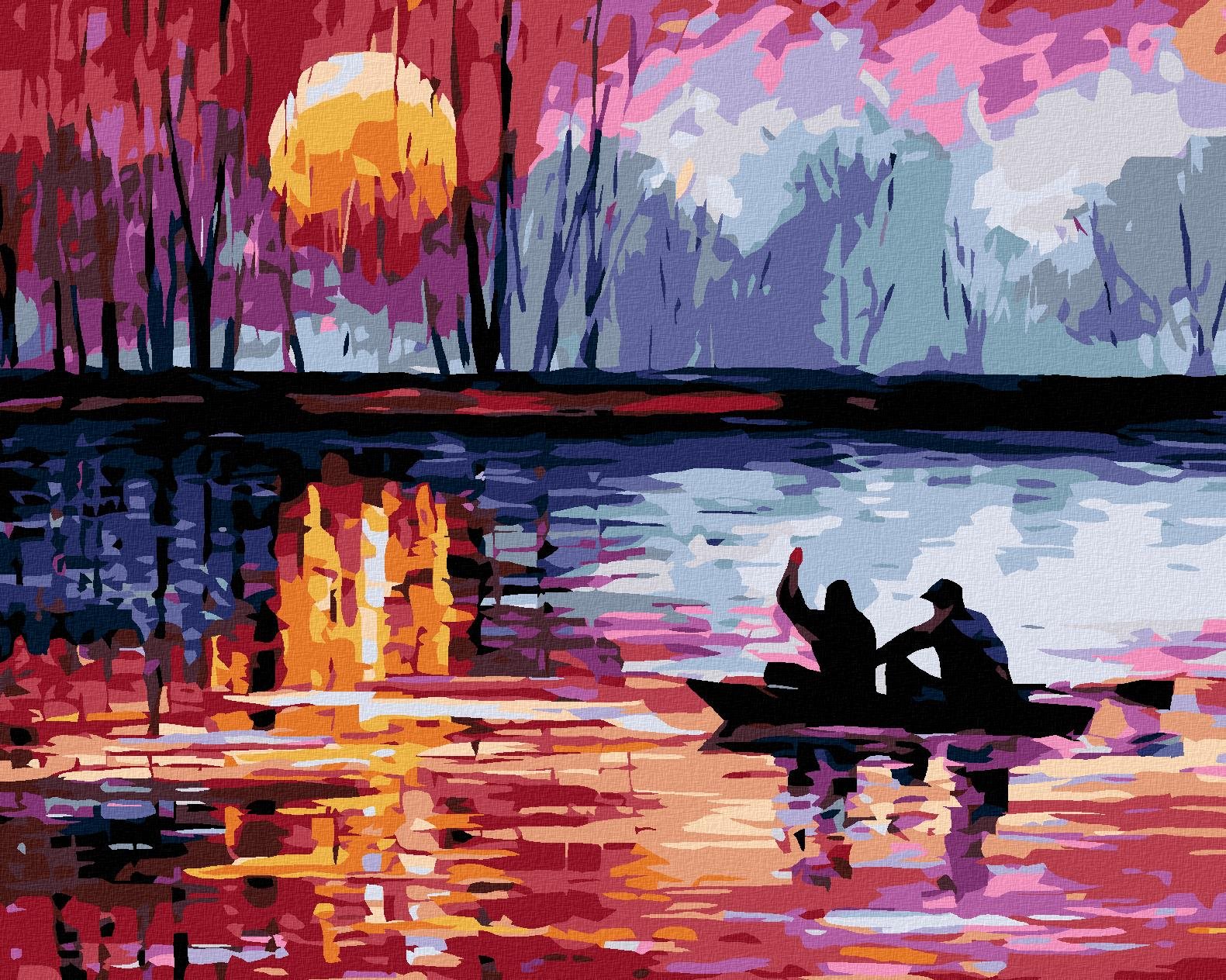 Maľovanie podľa čísel – Západ slnka na jazere II, 50 × 40 cm, bez rámu a bez napnutého plátna