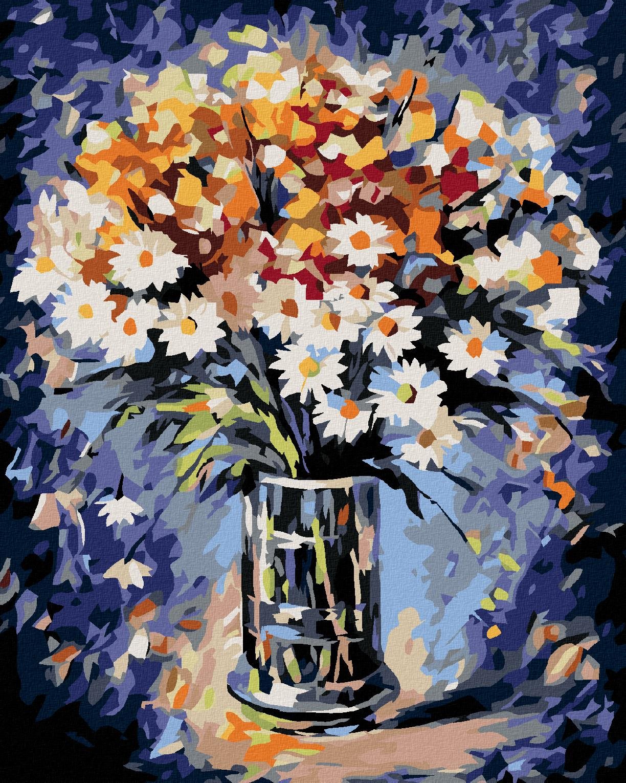 Maľovanie podľa čísel – Kytica s margarétkami, 40 × 50 cm, bez rámu a bez napnutého plátna
