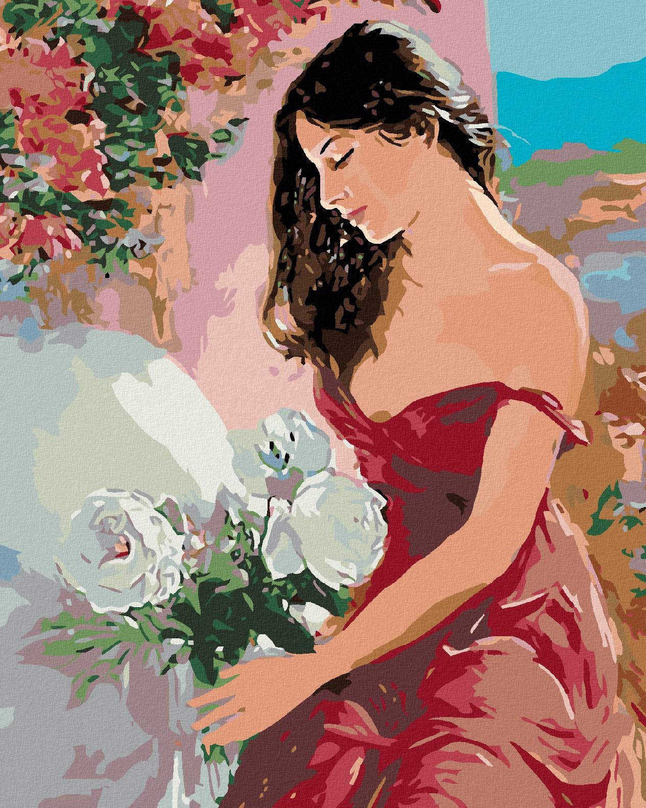 Maľovanie podľa čísel – Žena a ruža, 80 × 100 cm, napnuté plátno na rám