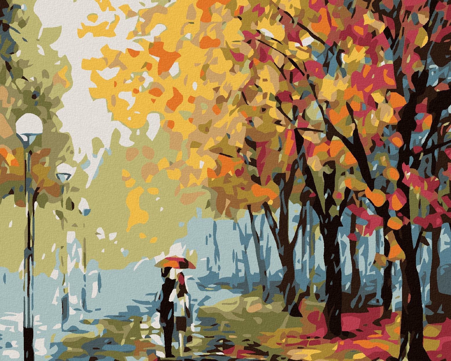 Maľovanie podľa čísel – Jesenný dážď, 50 × 40 cm, plátno napnuté na ráme