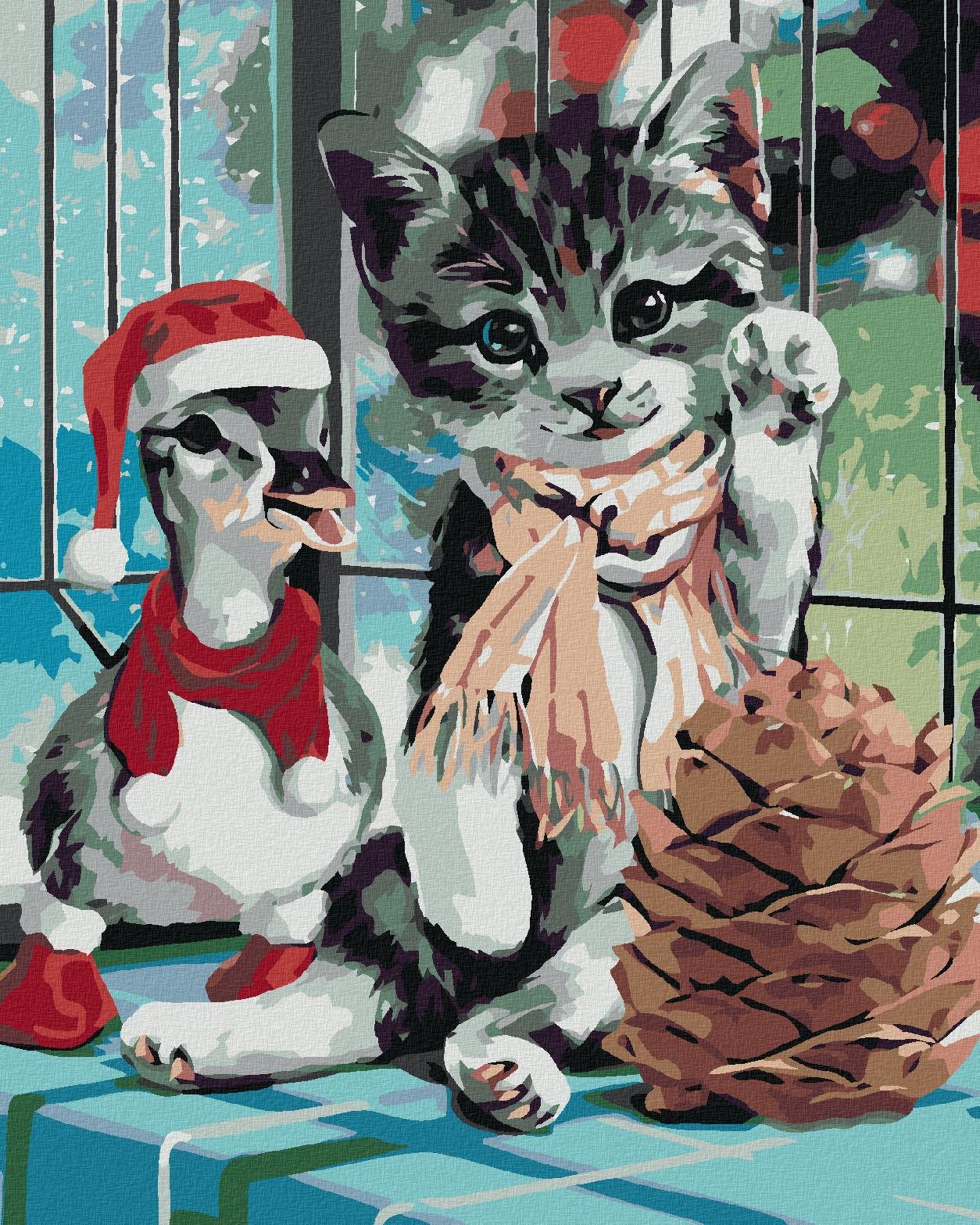 Maľovanie podľa čísel - Kačka a mača, 40 x 50 cm, napnuté plátno na ráme