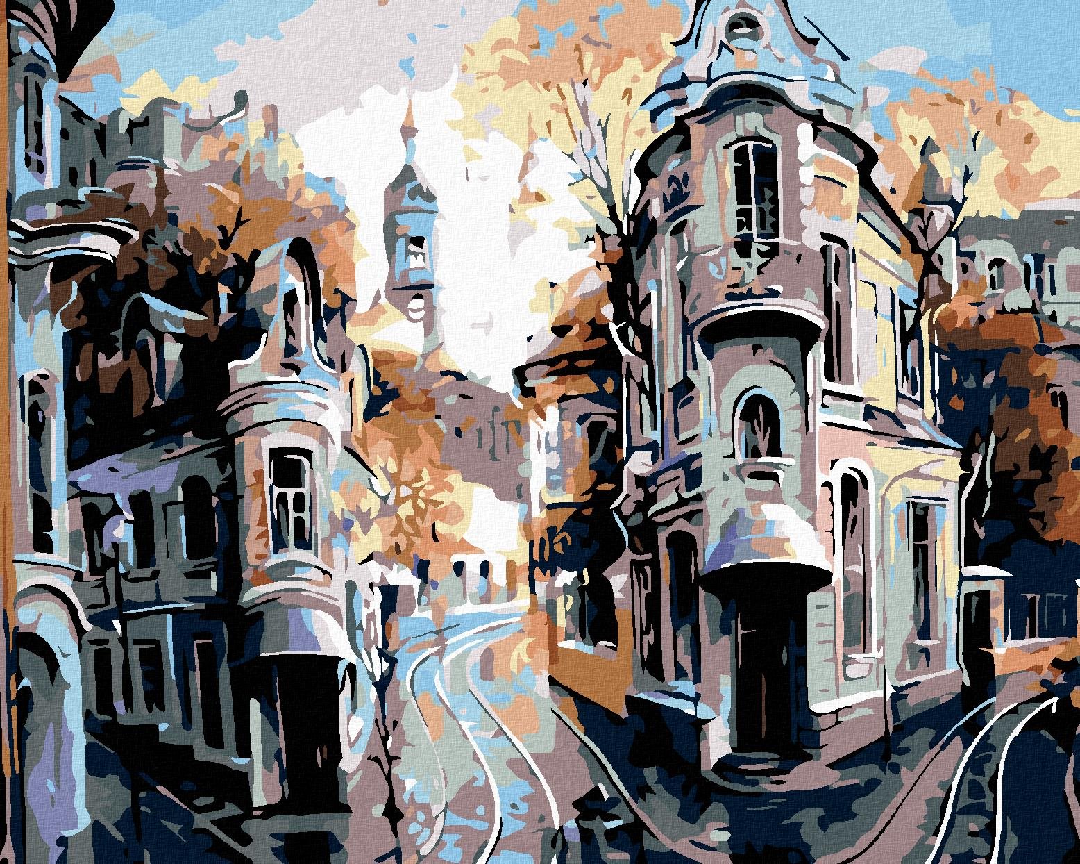 Maľovanie podľa čísel – Rohové domy, 100 × 80 cm, napnuté plátno na rám