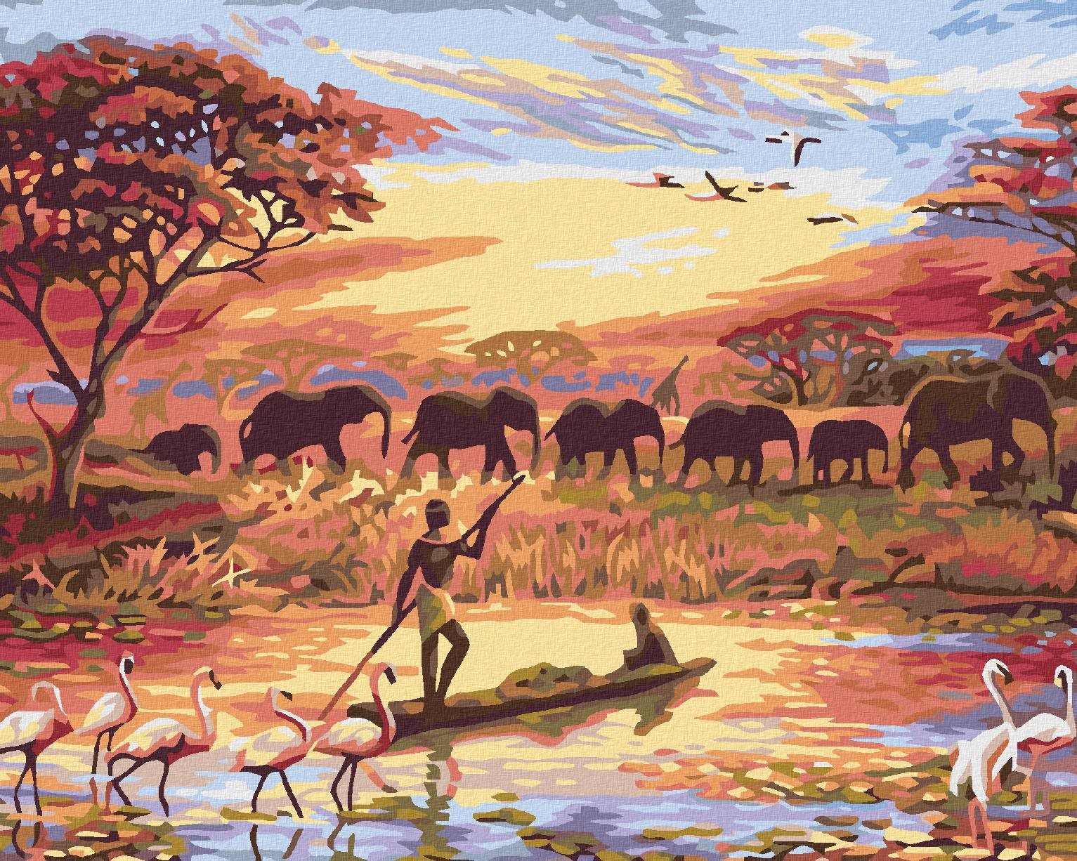 Maľovanie podľa čísel - Africký západ slnka, 50 x 40 cm, bez rámu a napnutého plátna