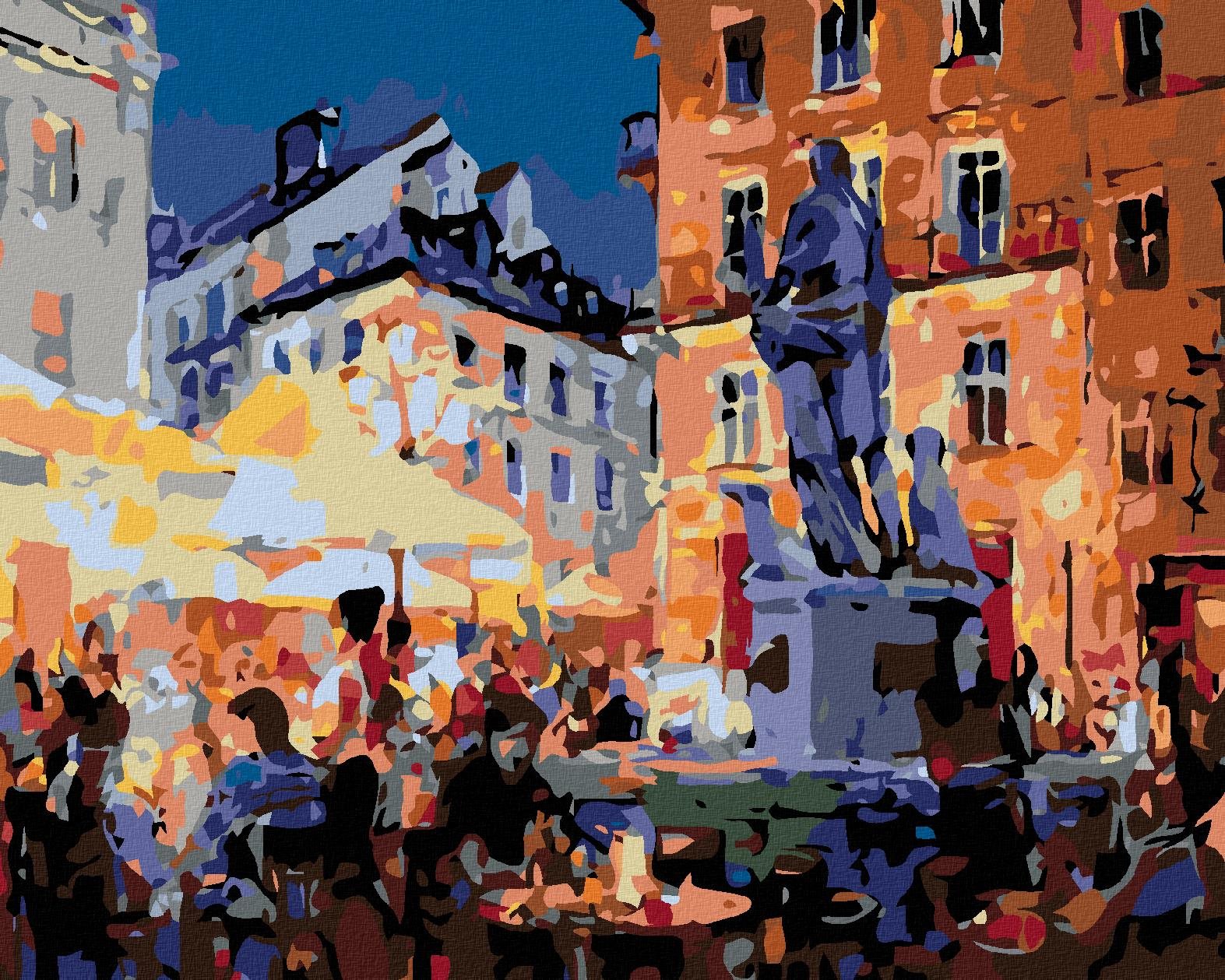 Maľovanie podľa čísel - Reštaurácia pod sochou, 50 x 40 cm, napnuté plátno na ráme