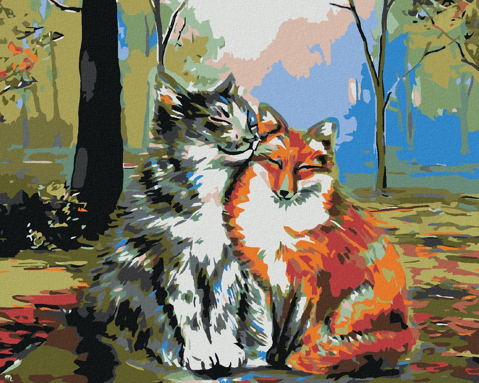 Maľovanie podľa čísel – Kocúr s líštičkou, 100 × 80 cm, bez rámu a bez napnutia plátna