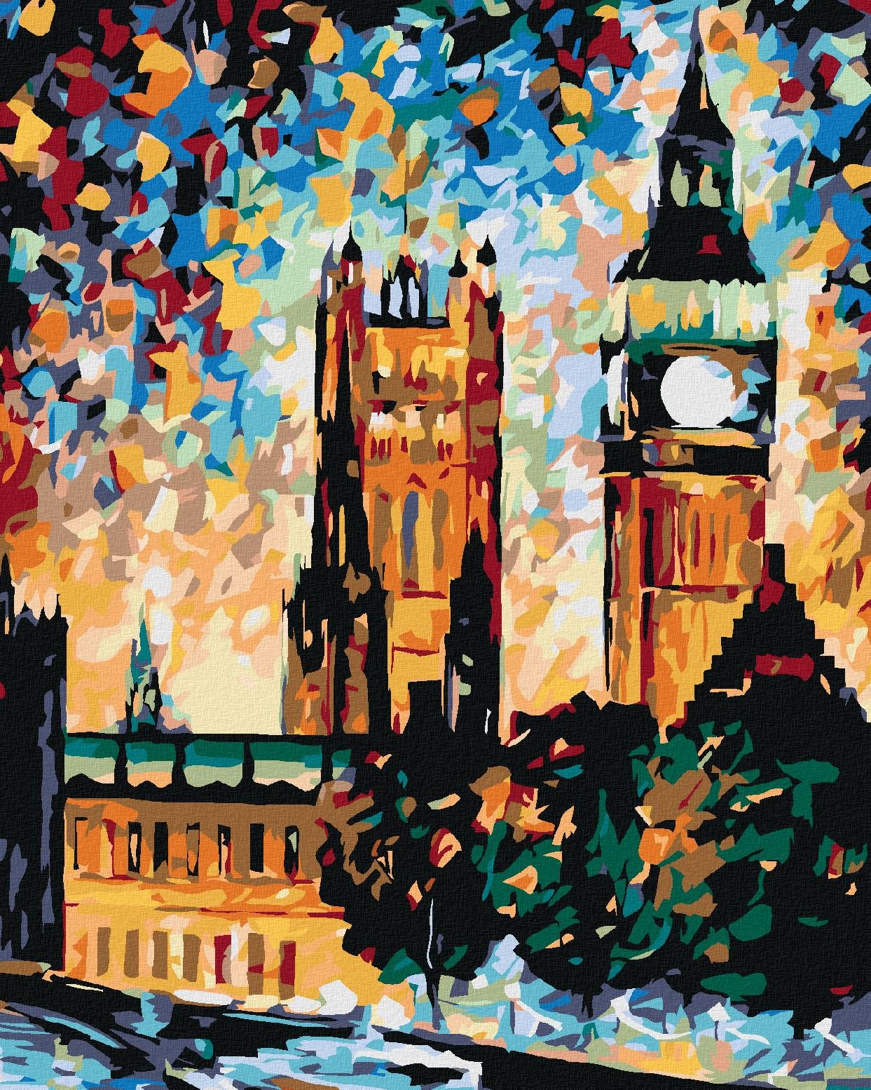 Maľovanie podľa čísel - Big Ben vo farbách, 40 x 50 cm, bez rámu a napnutého plátna