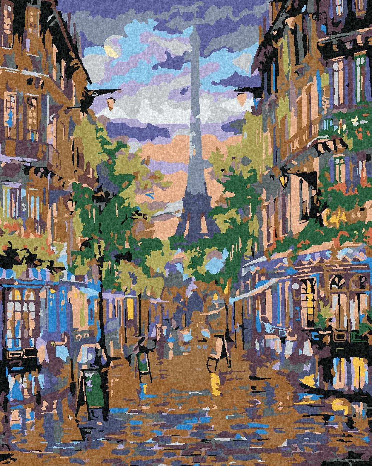 Maľovanie podľa čísel – Útulná ulička pod Eiffelovkou, 80 × 100 cm, napnuté plátno na rám