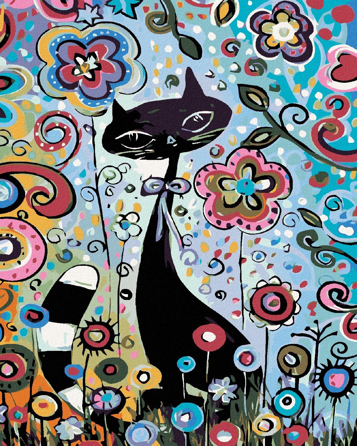 Maľovanie podľa čísel – Mačka v kvetoch, 80 × 100 cm, bez rámu a bez napnutia plátna