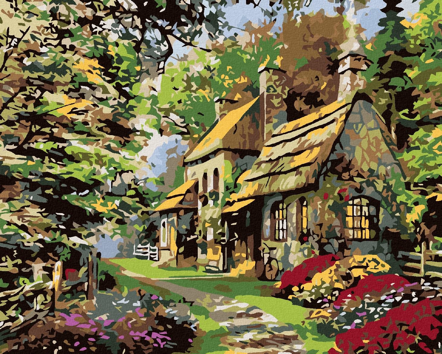 Maľovanie podľa čísel – Rozprávková chalúpka, 100 × 80 cm, napnuté plátno na rám