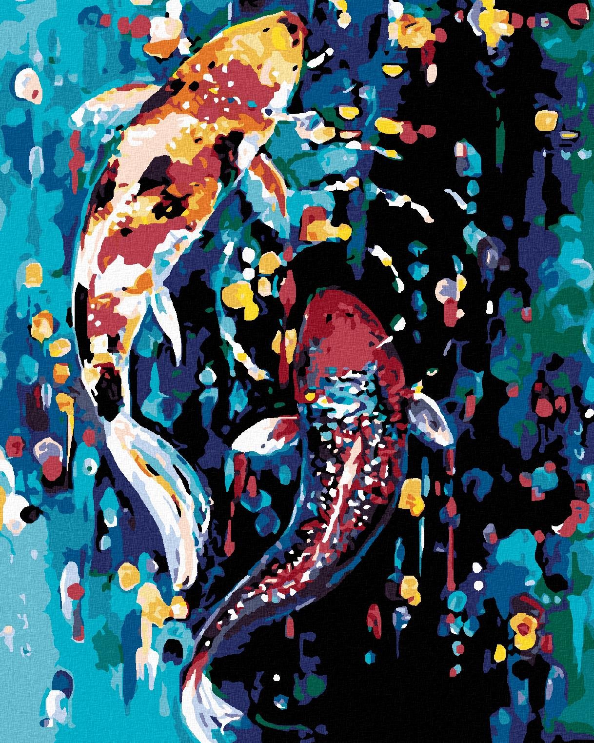 Maľovanie podľa čísel – Dve farebné rybky, 40 × 50 cm, plátno napnuté na ráme